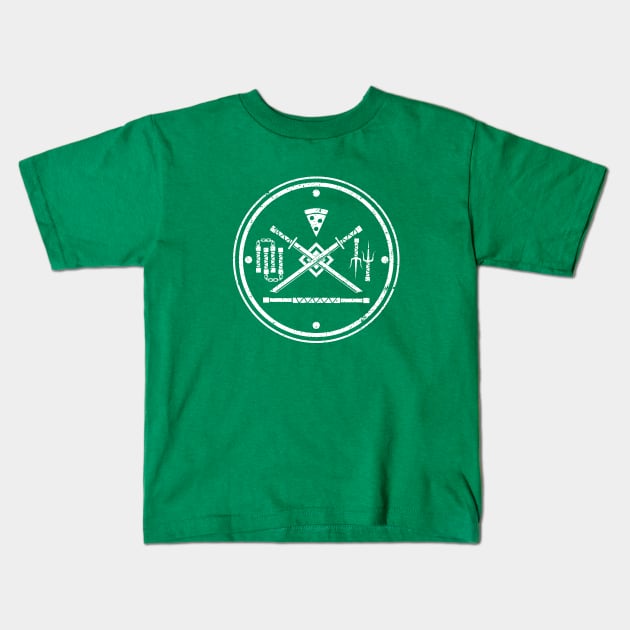 TMNT Weapons Emblem Kids T-Shirt by graylions
